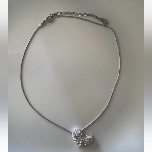 Swarovski Crystal Puffy Heart Necklace Silver Tone Rhodium Swan Logo Beautiful - Picture 2 of 5